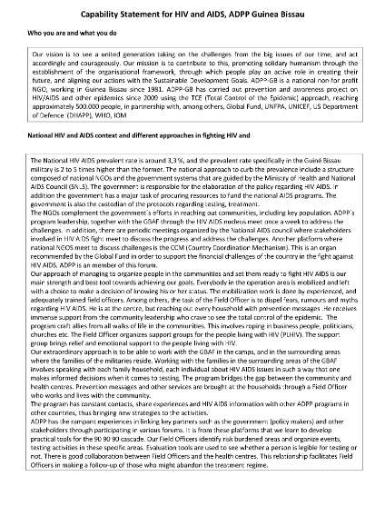 ADPP Guinea Bissau HIV and AIDS Capability Statement